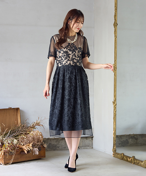 ローズティアラ　長袖ワンピース　リボン　ウール　ウエスト切替　大きいサイズ　黄 PICK UP】ティアード切り替えチュニック | Rose Tiara【ローズ