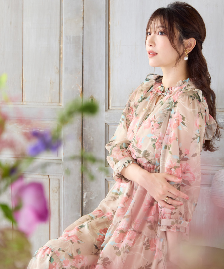 rose tiara ワンピース　フレアスリーブ ドレス Rose Tiara【ローズティアラ】